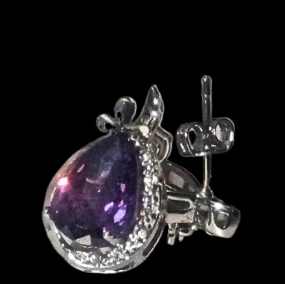 Amethyst and Swarvorski Crystal Tear Drop Earrings - Picture 4 of 5